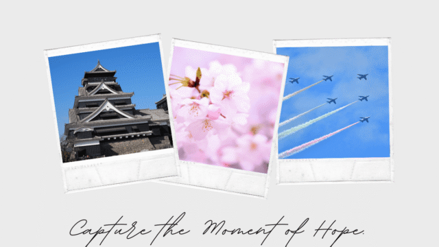 熊本城と桜、ブルーインパルス