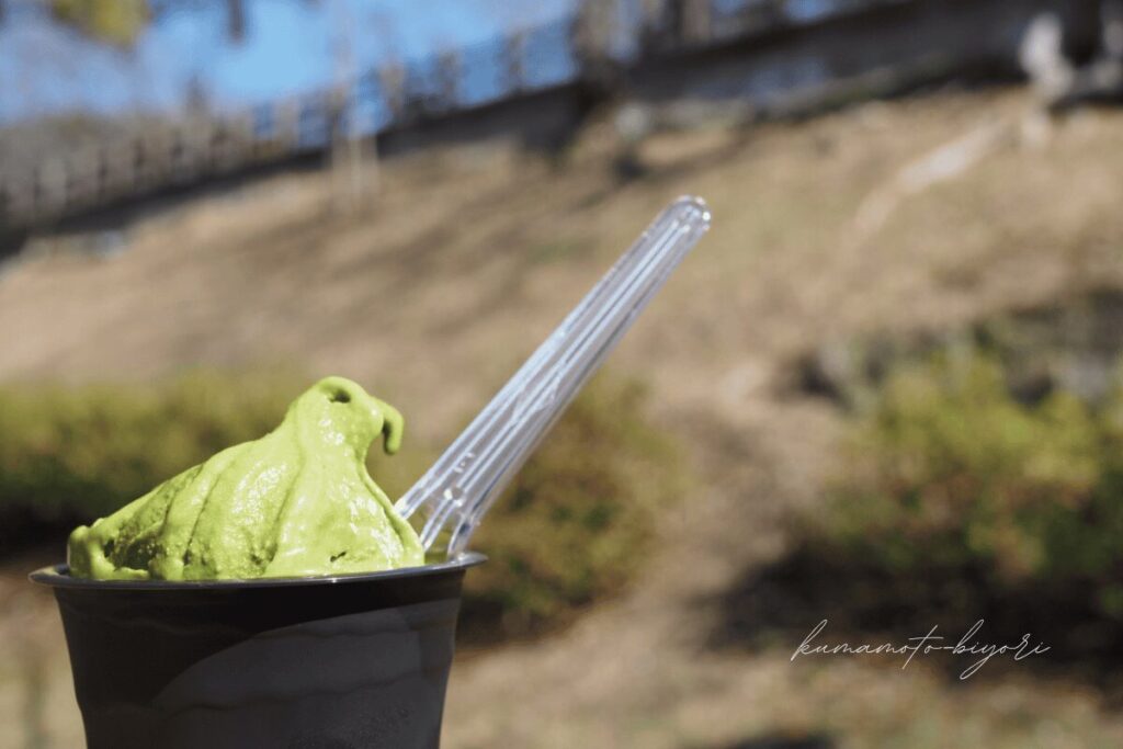 熊本城桜の馬場城彩苑お茶の泉園抹茶ソフト