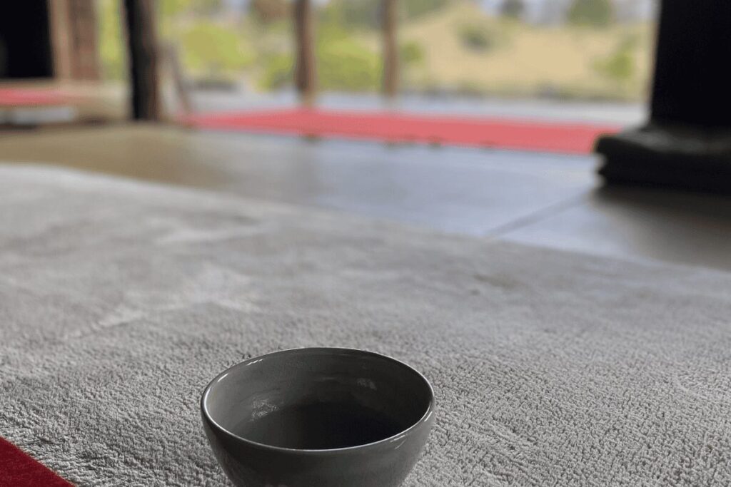 古今伝授の間でいただくお抹茶と加勢以多