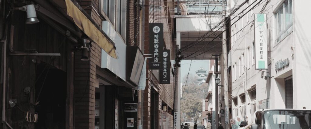 街中から望む熊本城
