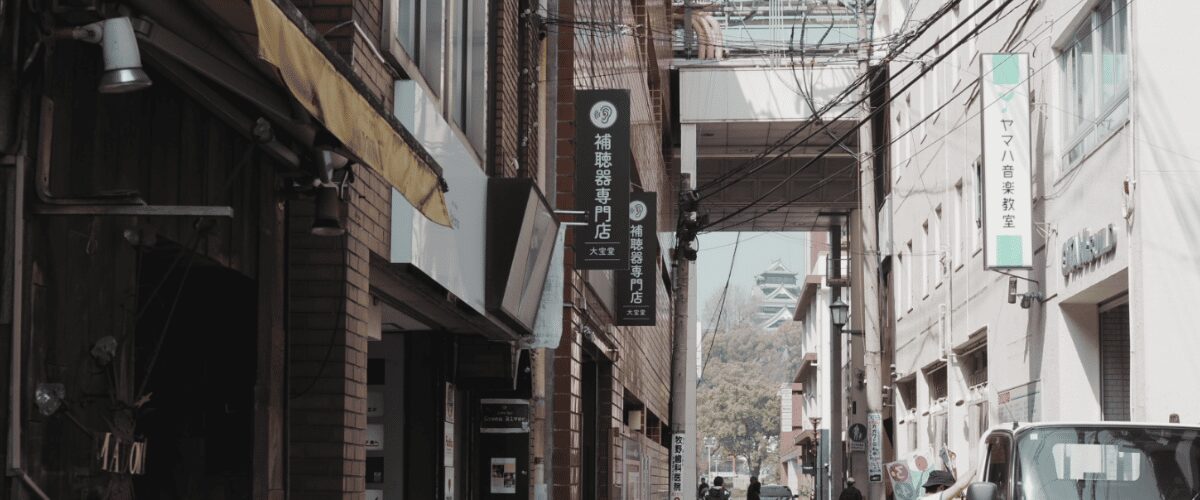 街中から望む熊本城